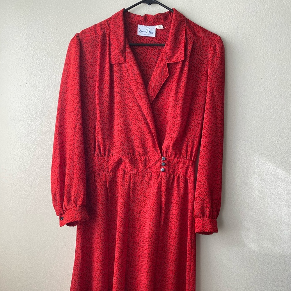80s Red Doodle Semi-Sheer Cocktail Dress VINTAGE - Picture 3 of 10